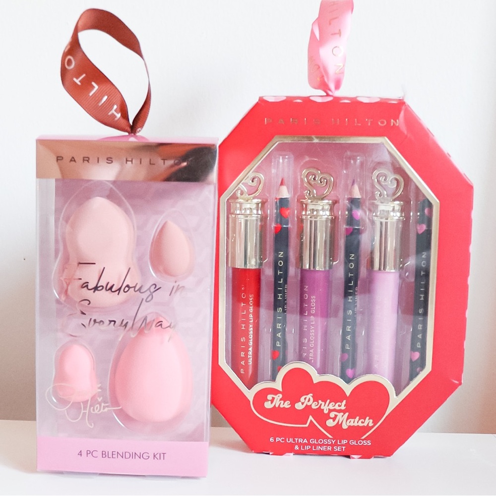 Paris Hilton lipgloss set + Blending Sponge Makeup Set Bundle .